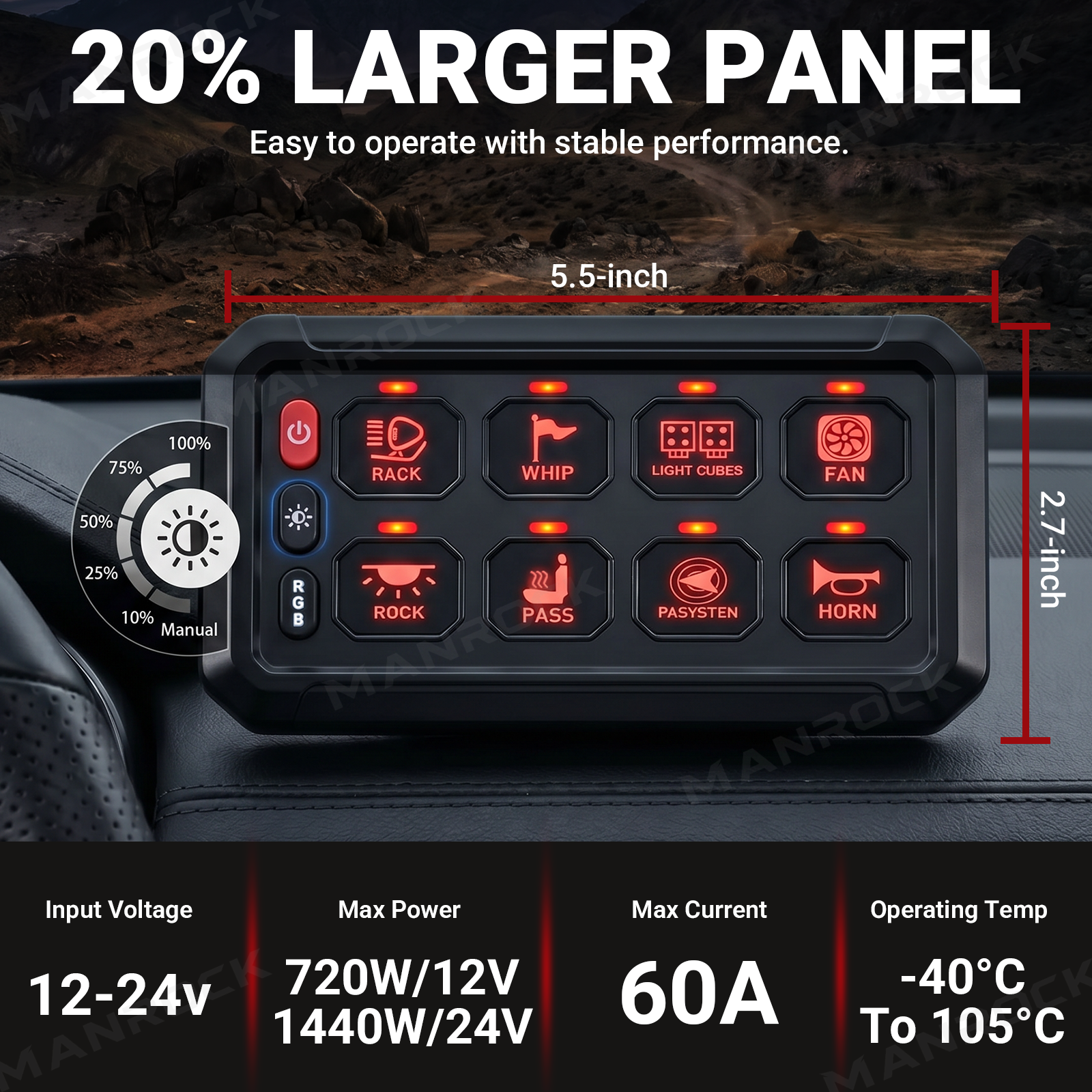 8 Gang Switch Panel RGB Circuit Control Relay System Universal Fit for UTV / ATV