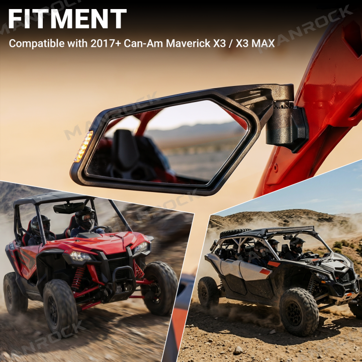 UTV Side Mirrors with LED Turn Signal Light Folding Rear View Mirror with Lights for Can-Am Maverick X3 / X3 Max