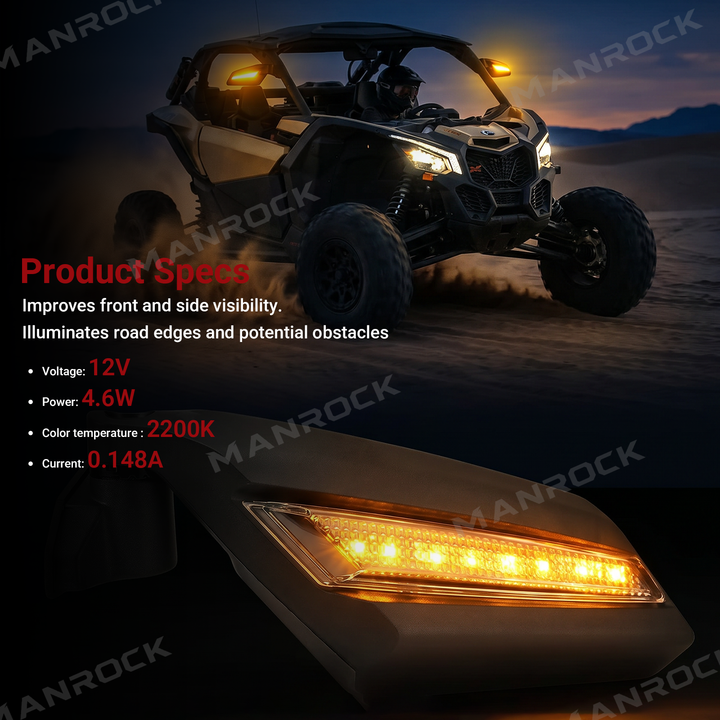 UTV Side Mirrors with LED Turn Signal Light Folding Rear View Mirror with Lights for Can-Am Maverick X3 / X3 Max